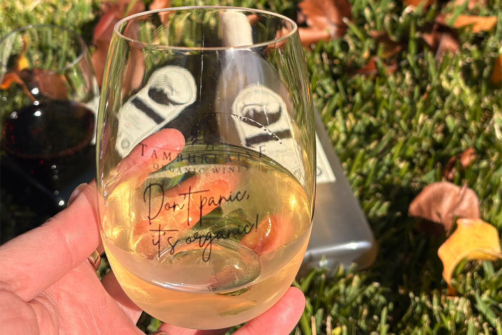 Tamburlaine Organic Wine in Rowdy Crowd custom printed wine tumbler