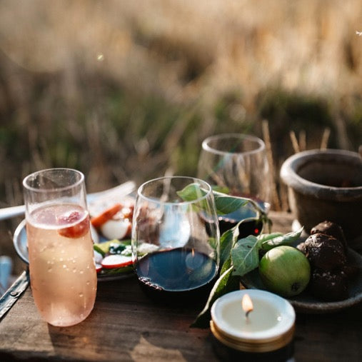 On Farm Picnic with the Rowdy Crowd Champagne Flutes and Wine Tumblers