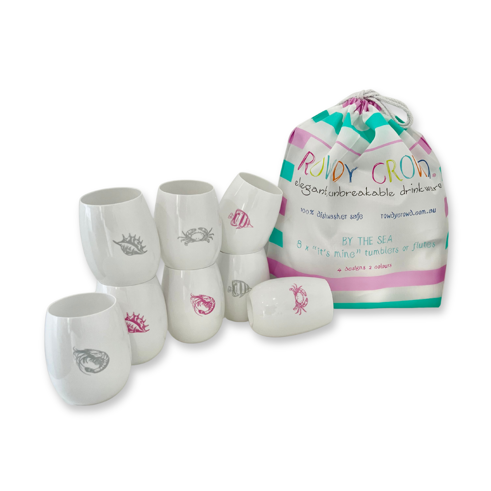 All White 8 Printed Wine Packs - Rowdy By The Sea