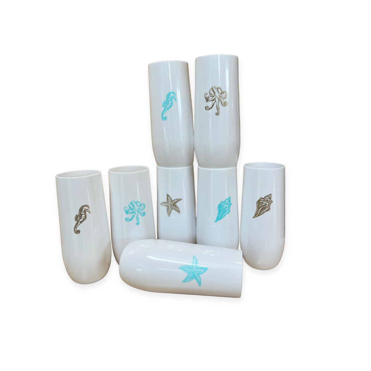 All White 8 Printed Champagne Packs - Rowdy By The Sea