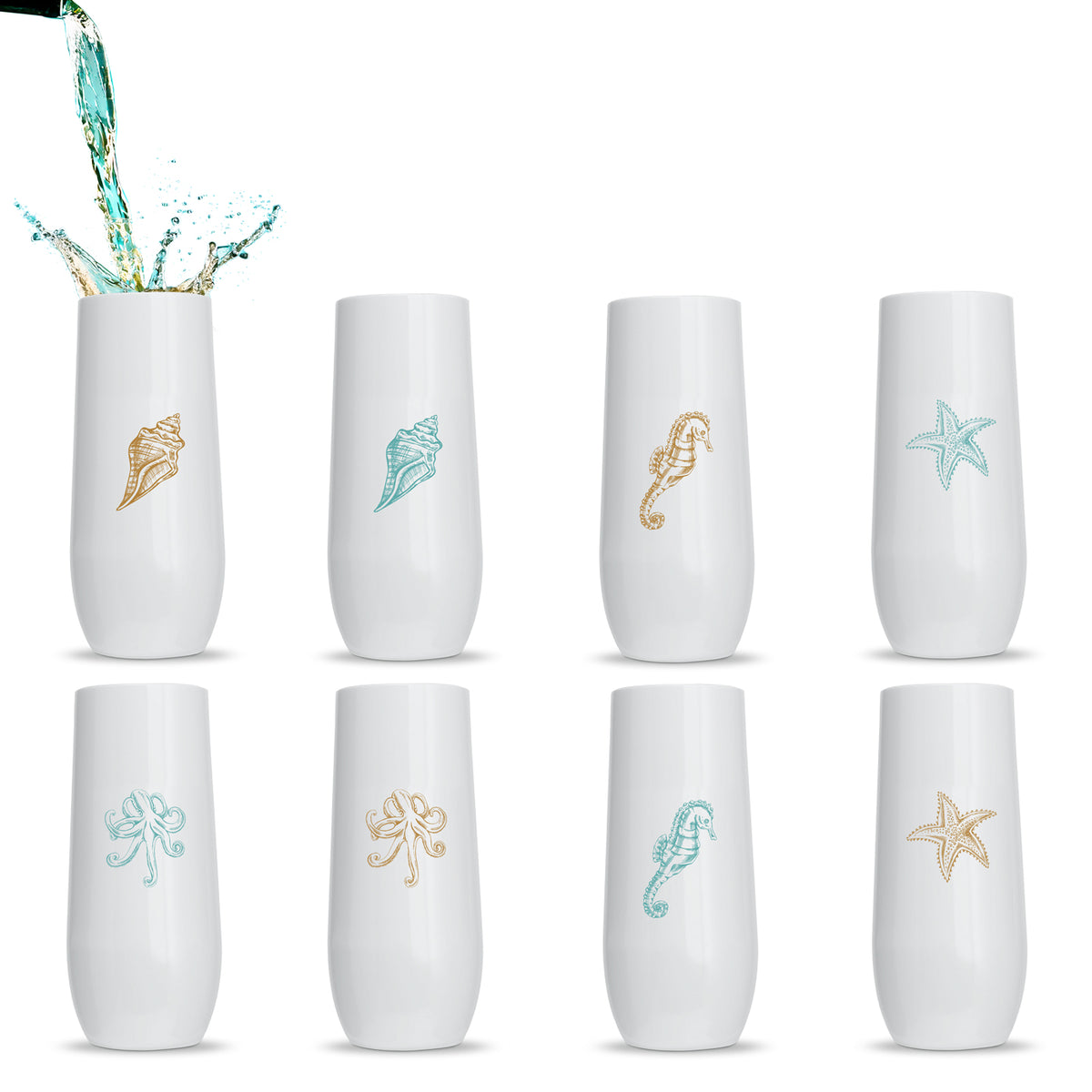 All White 8 Printed Champagne Packs - Rowdy By The Sea