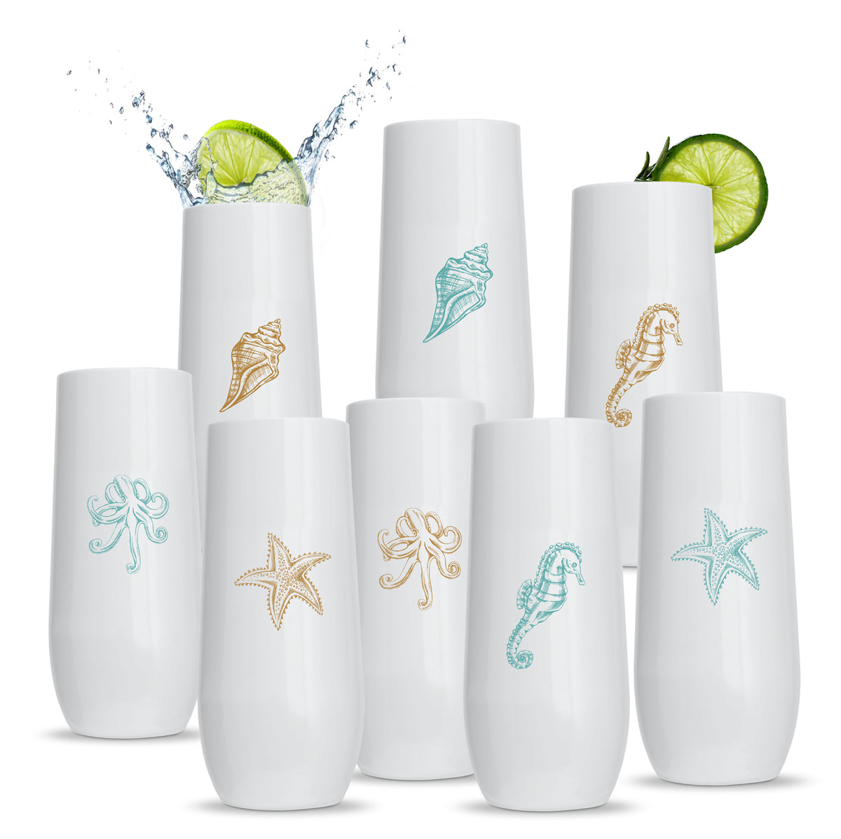 All White 8 Printed Champagne Packs - Rowdy By The Sea