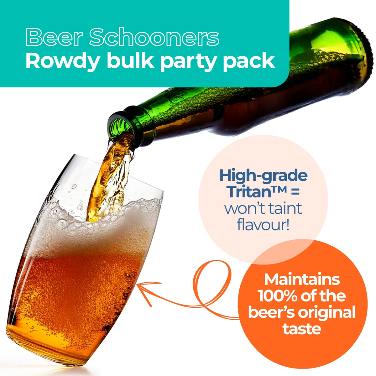 Beer Schooners – Rowdy bulk party pack – High-grade Tritan™ = won't taint flavour and maintains 100% of the beer's original taste.
