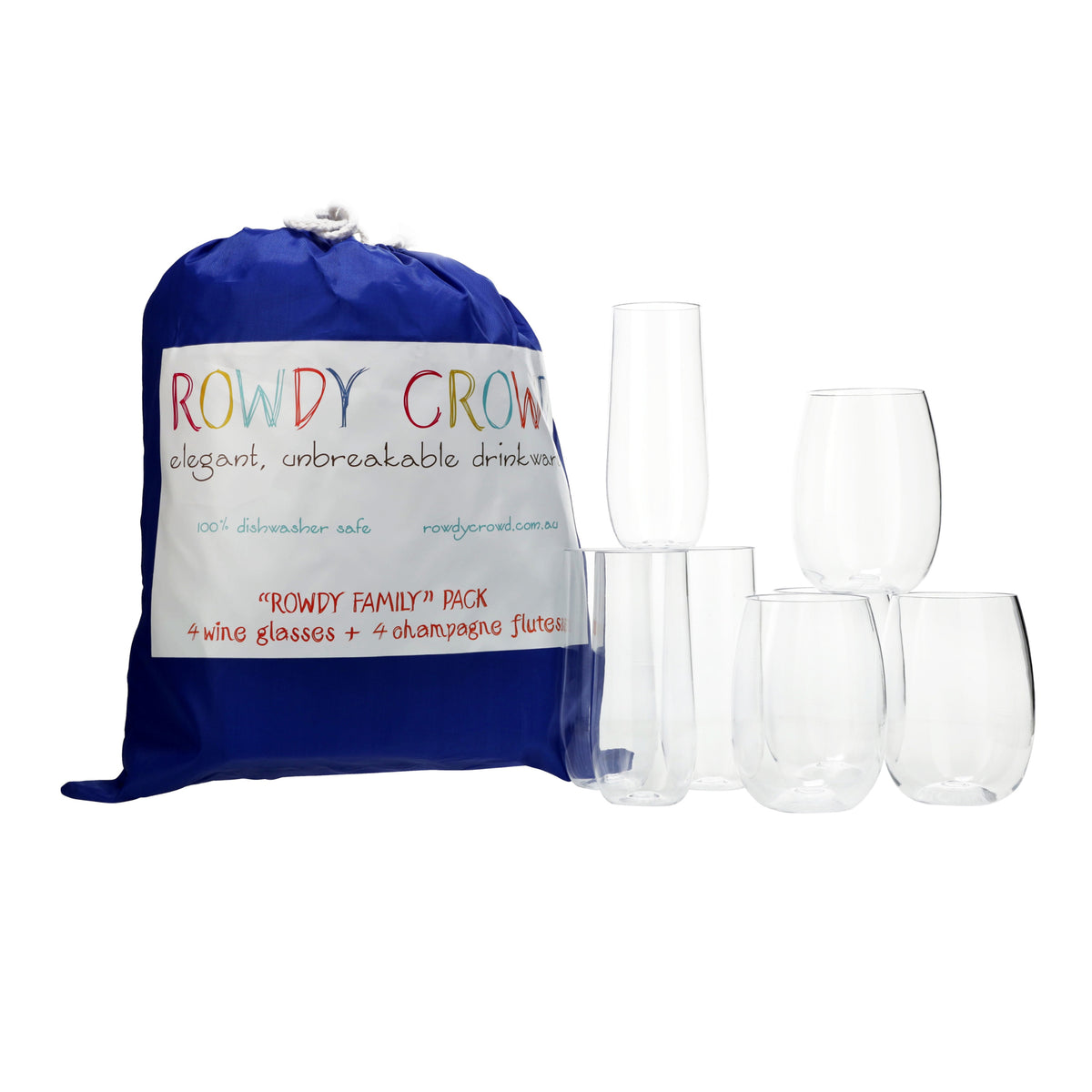 Rowdy Family Combination Pack, 4 Wine &amp; 4 Champagne Pieces