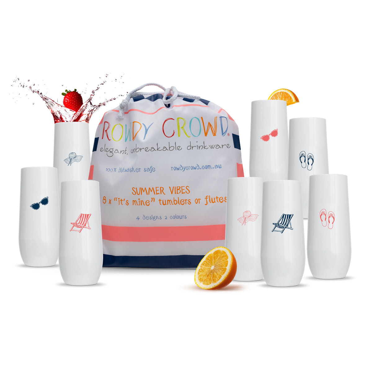 All White 8 Printed Champagne Packs - Rowdy Summer Vibes