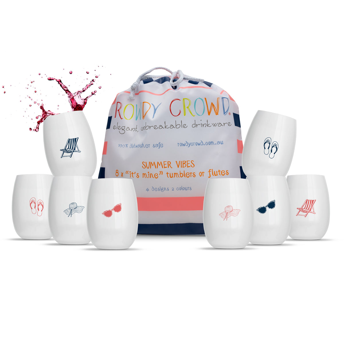 All White 8 Printed Wine Packs - Rowdy Summer Vibes