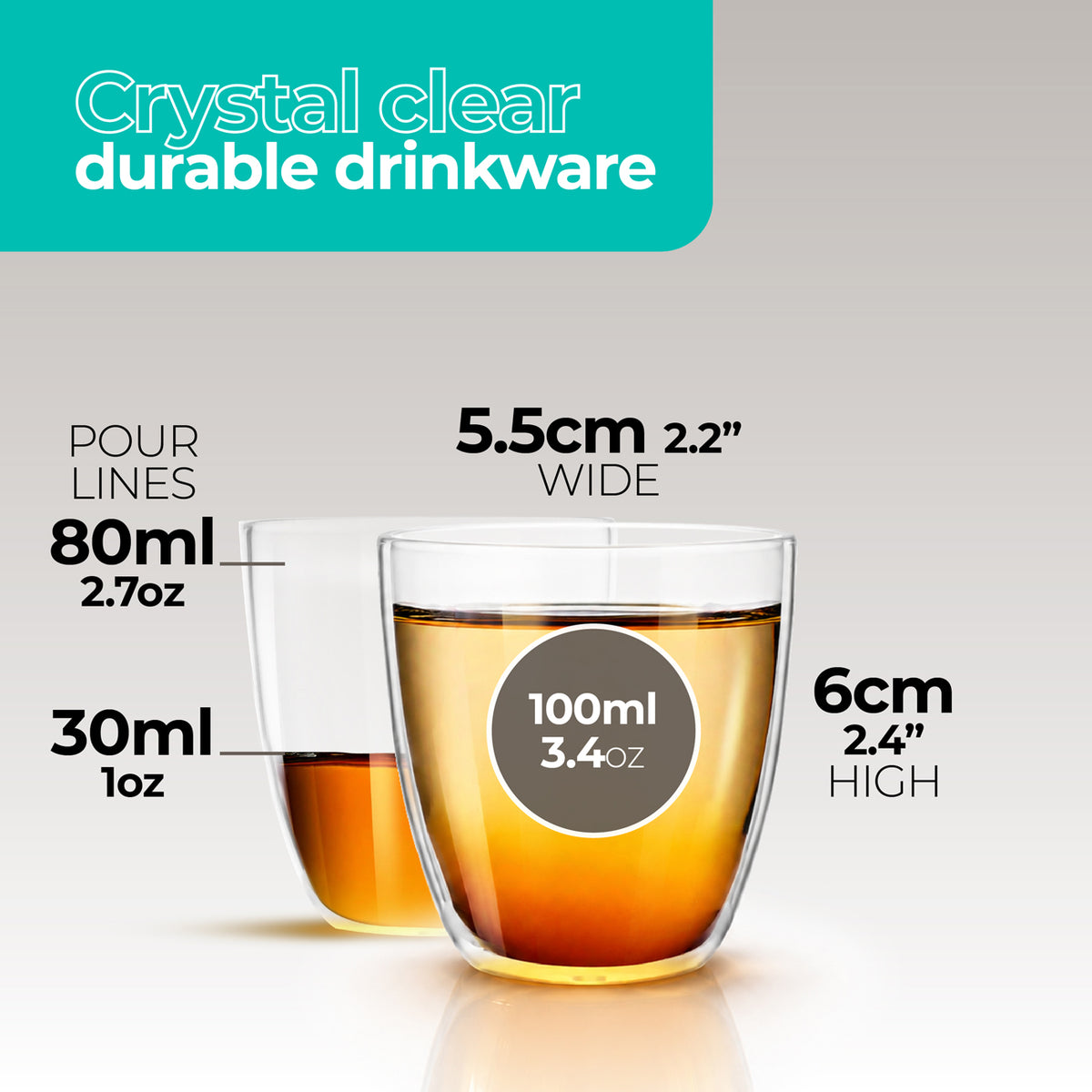 Crystal clear Tiny Taster shot cups with measurements – Crystal clear durable drinkware.