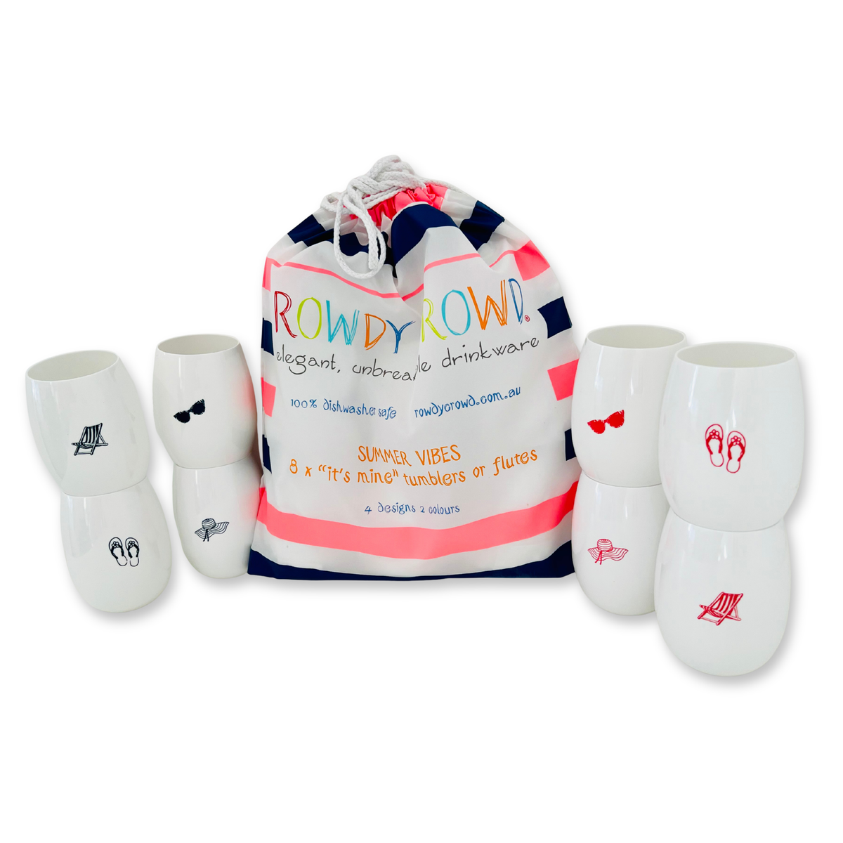 All White 8 Printed Wine Packs - Rowdy Summer Vibes