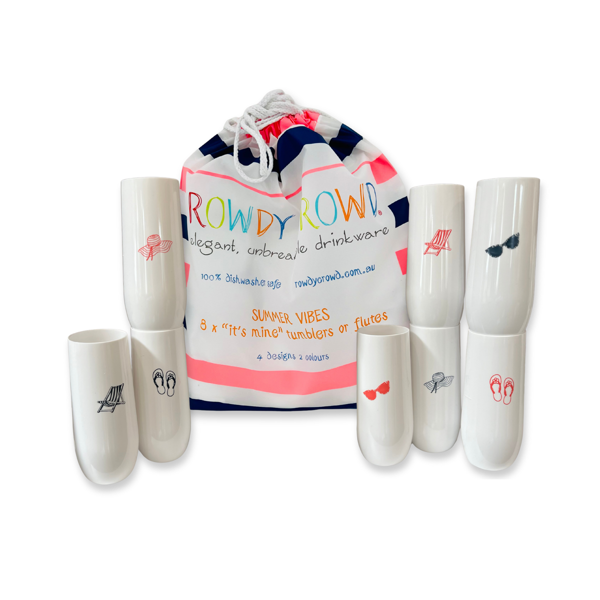 All White 8 Printed Champagne Packs - Rowdy Summer Vibes